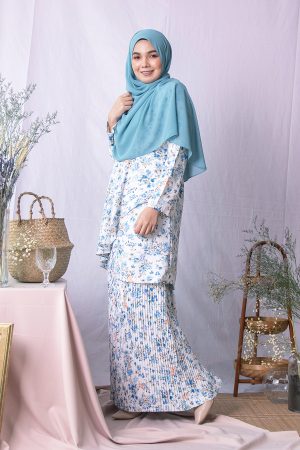 Baju Kurung Pleated Adita - Light Blue