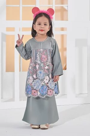 Baju Kurung Lace Amani Kids - Ash Grey