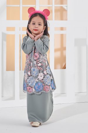 Baju Kurung Lace Amani Kids - Ash Grey