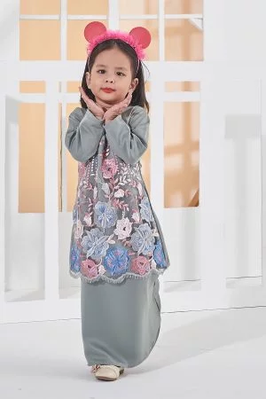 Baju Kurung Lace Amani Kids - Ash Grey