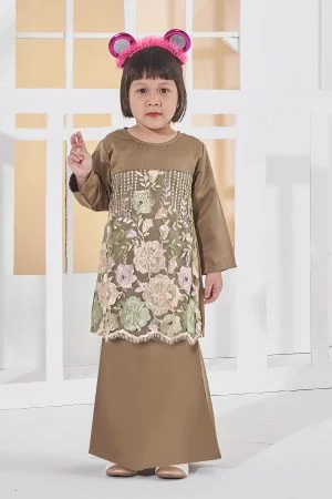 Baju Kurung Lace Amani Kids - Olive Green