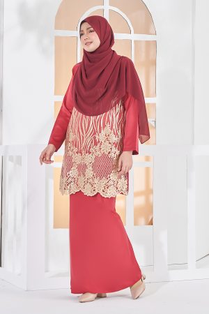 Baju Kurung Lace Anisa - Golden Scarlet