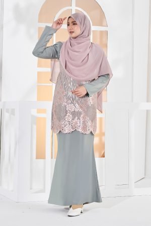 Baju Kurung Lace Anisa - Blush Grey