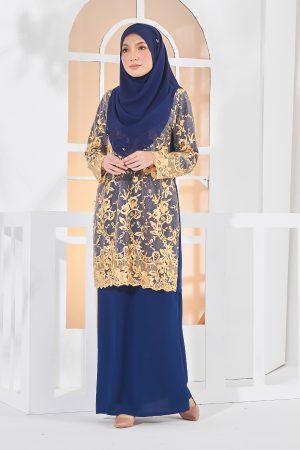 Baju Kurung Lace Amara - Golden Navy