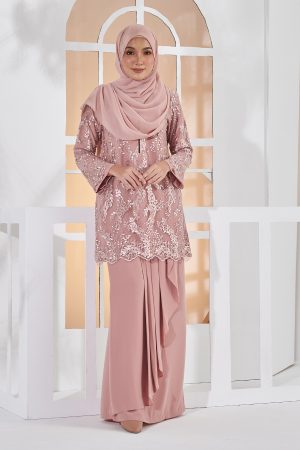 Baju Kurung Lace Pearl Adila - Smoothies Pink