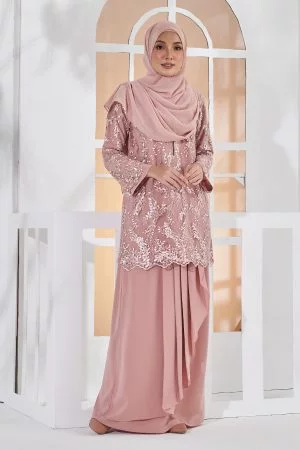 Baju Kurung Lace Pearl Adila - Smoothies Pink