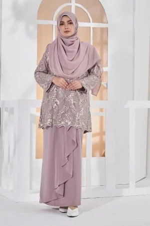 Baju Kurung Lace Pearl Adila - Espresso Brown