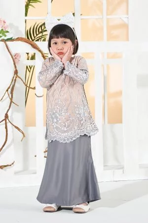 Baju Kurung Lace Aifa Kids - Latte Smoke