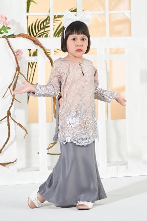 Baju Kurung Lace Aifa Kids - Latte Smoke