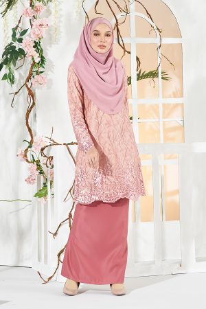 Baju Kurung Lace Aifa - Strawberry Latte