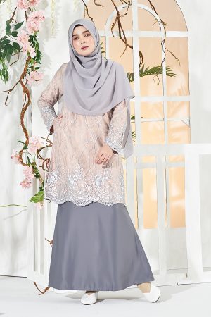 Baju Kurung Lace Aifa - Latte Smoke