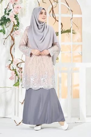 Baju Kurung Lace Aifa - Latte Smoke