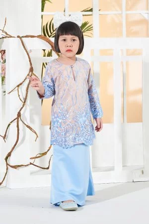 Baju Kurung Lace Aifa Kids - Elsa Blue