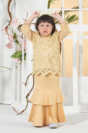 Baju Kurung Lace Azila Kids - Ferrero Gold