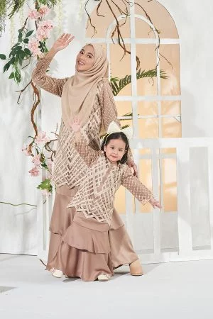 Baju Kurung Lace Azila Kids - Latte Brown