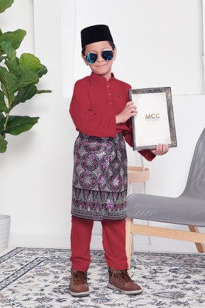 Baju Melayu Adam Regular Fit Kids - Merlin Maroon