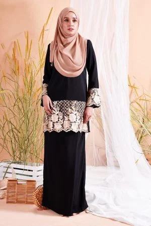 Baju Kurung Lace Roxane - Urban Black