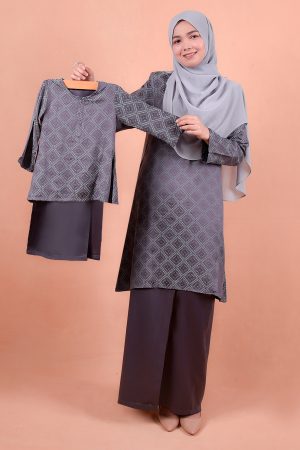 Baju Kurung Riau Songket Azmyn Kids - Plum Grey