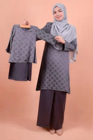 Baju Kurung Riau Songket Azmyn Kids - Plum Grey