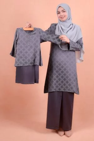 Baju Kurung Riau Songket Azmyn Kids - Plum Grey