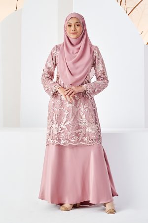 Baju Kurung Lace Azizah - Quartz Pink