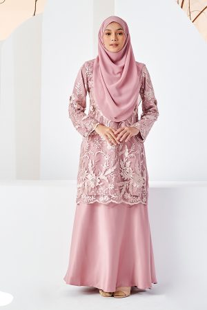 Baju Kurung Lace Azizah - Quartz Pink