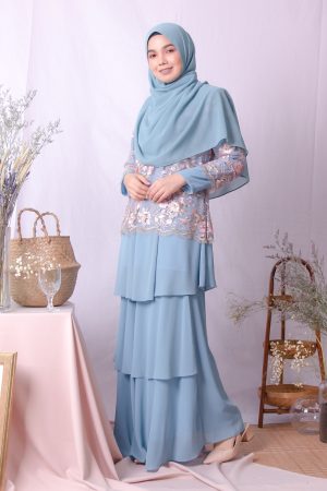 Baju Kurung Lace Adresia - Dusty Blue