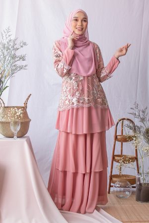 Baju Kurung Lace Adresia - Pink Jay