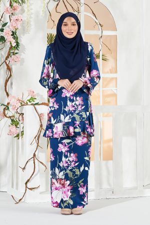 Baju Kurung Pleated Sharina - Navy Blue