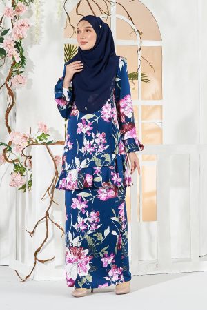 Baju Kurung Pleated Sharina - Navy Blue