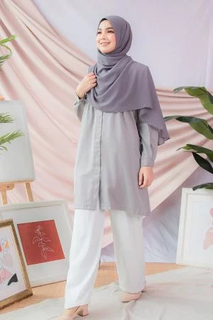 Blouse Pleated Azda - Pewter Grey