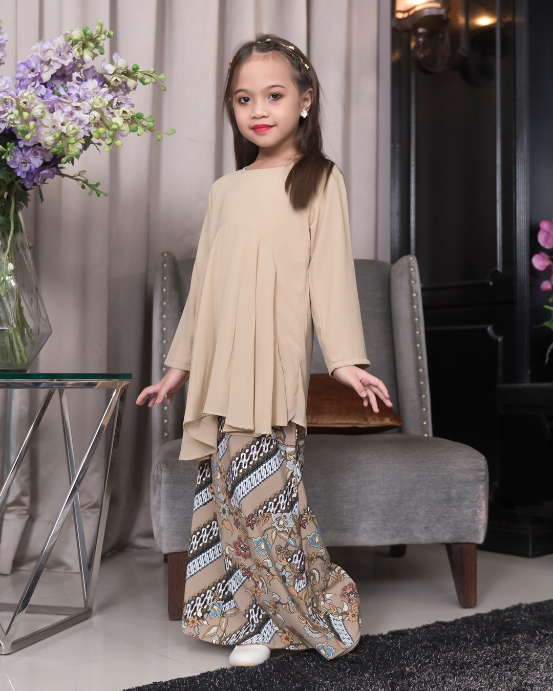 Baju Kurung Batik Barbie Adriana Kids – Latte Brown – MuslimahClothing.Com