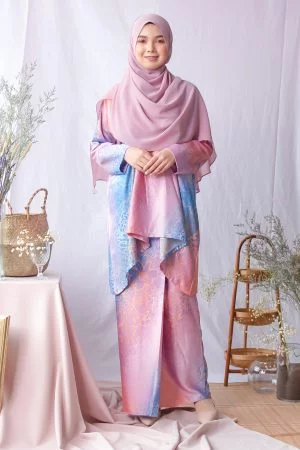 Baju Kurung Batik Kaftan Adaya - Super Pink