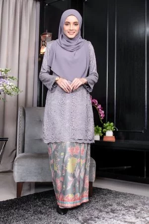 Baju Kurung Batik Lace Adfieyya - Dusty Grey