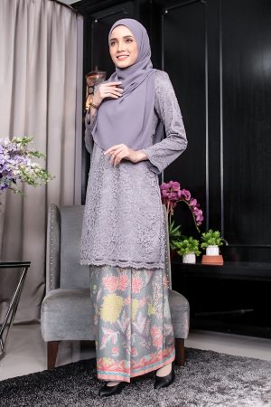 Baju Kurung Batik Lace Adfieyya - Dusty Grey