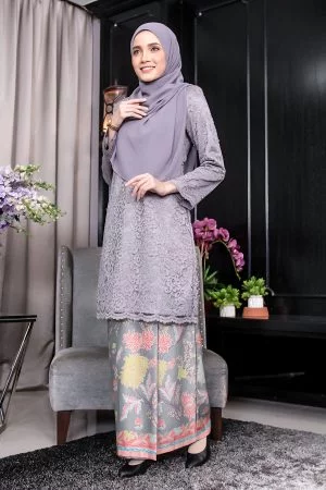 Baju Kurung Batik Lace Adfieyya - Dusty Grey