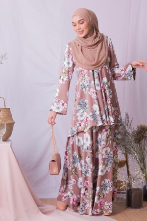 Baju Kurung Hi-Lo Adlina - Brown Peanut