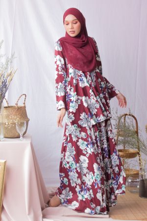 Baju Kurung Hi-Lo Adlina - Red Burgundy