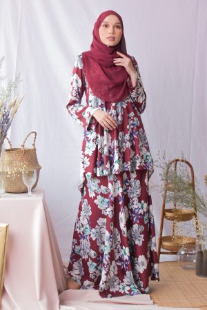 Baju Kurung Hi-Lo Adlina - Red Burgundy