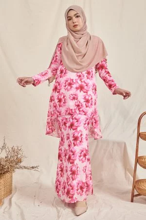 Baju Kurung Hi-Lo Nasiah - Rose Pink