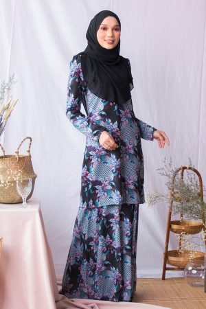 Baju Kurung Moden Adara - Prussian Black