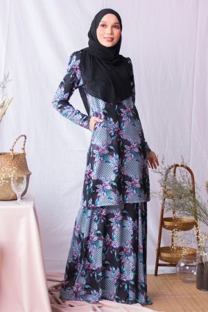 Baju Kurung Moden Adara - Prussian Black