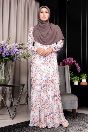 Baju Kurung Moden Adrini - White Sakura