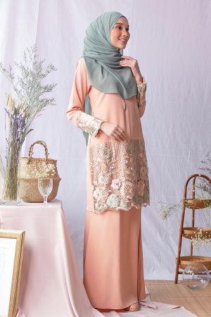 Baju Kurung Moden Lace Adira - Blush Peachy