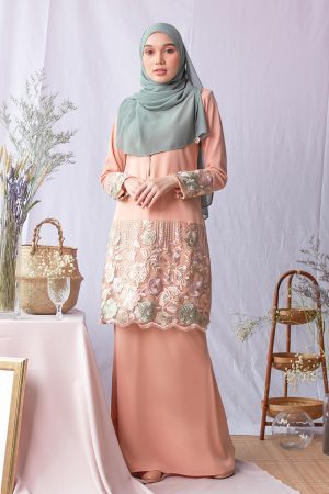 Baju Kurung Moden Lace Adira - Blush Peachy