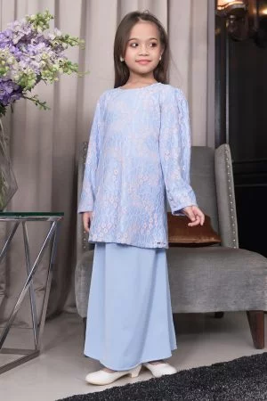 Baju Kurung Moden Lace Adura Kids - Blue Lolipop