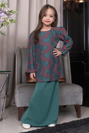 Baju Kurung Moden Lace Adura Kids - Emerald Green