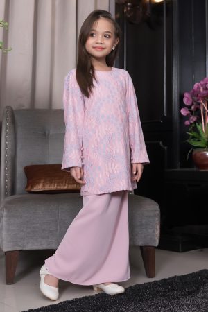 Baju Kurung Moden Lace Adura Kids - Soft Pink