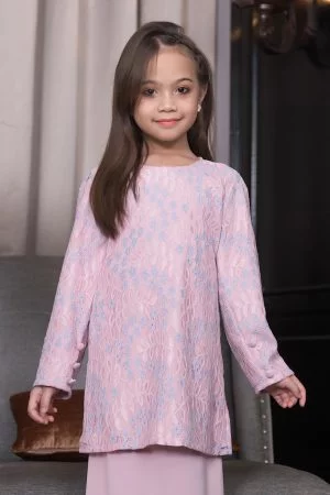 Baju Kurung Moden Lace Adura Kids - Soft Pink