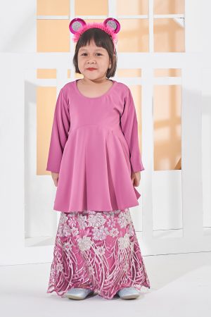 Baju Kurung Lace Barbie Adora Kids - Carnation Pink